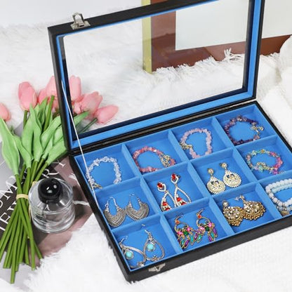 Stratalife 12 Grid Bracelet Jewelry Box, Bangle Holder Organizer with Lid - color: Blue-Black, size: 12 Grid