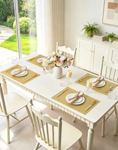 Gold Frame Placemats Set of 4 - Heat Resistant Woven Vinyl - color: C1- Gold Frame, size: Set of 4