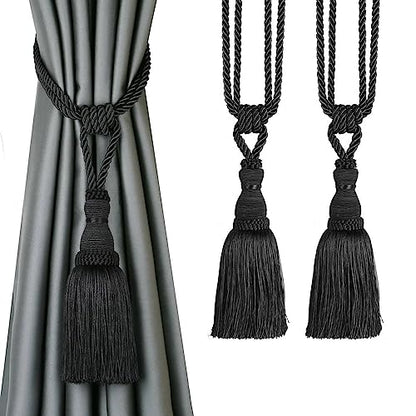 BEL AVENIR 2 Pack Curtain Tiebacks Tassel Drapery Tie-Backs Rope Holdbacks - color: Black, size: 2 Pack