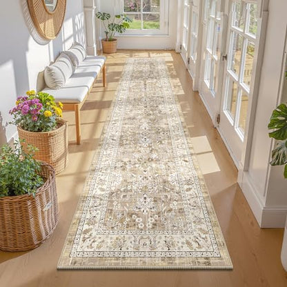 LOKHOM 2x10 Hallway Runnner Rug, Boho Non-Slip Washable Kitchen Rugs, Beige - color: Beige Brown, size: 2' x 10' (Runner)