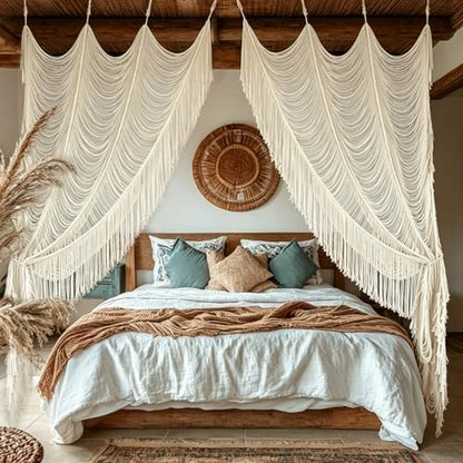 2 Panels Macrame Curtains 59"W*75"L Boho Doorway Window Curtains Handwoven - color: Ivory *2