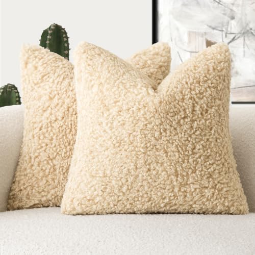 Foindtower Set of 2 16x16 Inch Light Yellow,Faux Fur Throw Pillow Cover Accent Sherpa Furry Pillow Covers Fuzzy Soft Pillowcases Cozy Sheepskin Decorative Fleece Cushion Case for Bed Couch Living Room - color: Cream Yellow, size: 16" x 16" (Pack of 2)