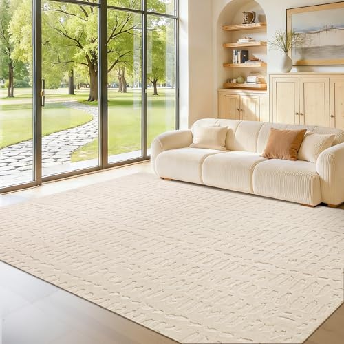 Yamaziot Washable 6x9 Area Rugs for Living Room Textured Non Slip Rug,Beige - color: Beige, size: 6' x 9' (Rectangular)