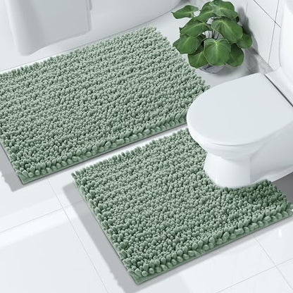 Yimobra Bathroom Rugs Sets 2 Piece, Super Absorbent Bath Mat Set, Green - color: Green, size: 24''x17''+24''x20''U-Shaped