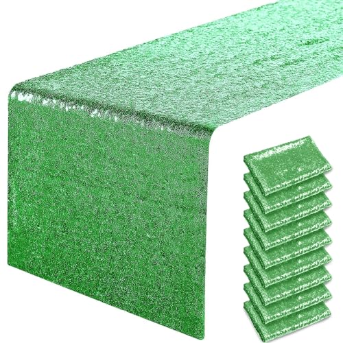 Pufogu 12 x 72 inches Grass Green Sequin Table Runner, 2 Packs - color: Grass Green