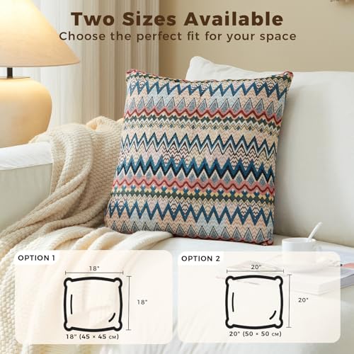 Throw Pillow Covers Decorative 18x18 Inches Pack of 2 Cozy- Cotton Linen Pillows for Couch Sofa Bed Living Room Mix and Match for Home Decor Pillow Inserts Not Included Blue English Style - color: Twilight Bloom, size: 18" x 18" (Pack of 2)