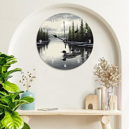 ArogGeld Loon Rustic Bedroom Clocks Lake Time Duck Wall Clock Quartz Battery Operated Silent Wall Clocks for Home Office School 12x12in New Home Housewarming Gift - color: A-51, size: 12x12in
