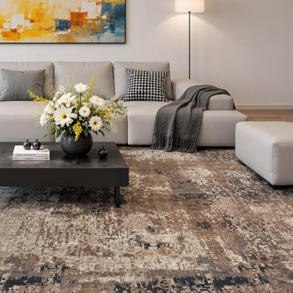 Merelax 5x7 Brown Red Washable Area Rug Non-Slip Faux Wool Abstract Rug - color: Brown Red, size: 5' x 7'(60''x84'')