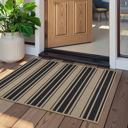 Striped Easy Jute Kitchen Rug 2x3 Entryway Rug Front Door Mat - color: Black/Striped, size: 2'*3'(Rectangular)