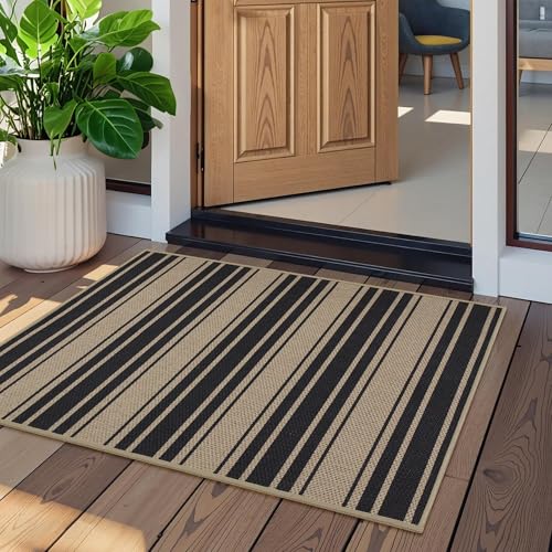 Striped Easy Jute Kitchen Rug 2x3 Entryway Rug Front Door Mat - color: Black/Striped, size: 2'*3'(Rectangular)