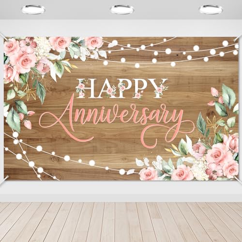 Avezano Happy Anniversary Backdrop Banner for Women, 6x3.6ft