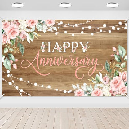 Avezano Happy Anniversary Backdrop Banner for Women, 6x3.6ft