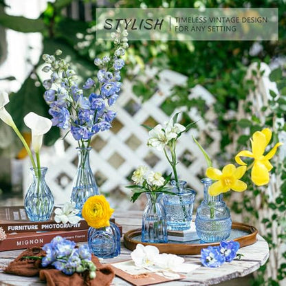 SUPMIND 16P Blue Glass Bud Vases, Small Flower Vases for Table Centerpieces - color: Blue