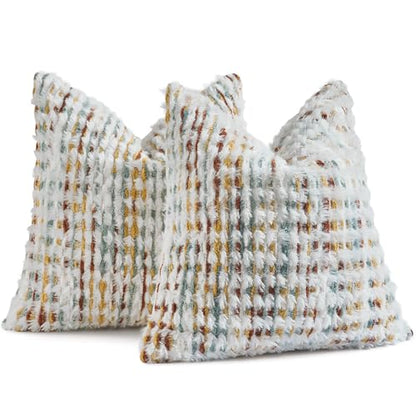 AmHoo Set of 2 Boho Chenille Pillow Cover,20 x 20-Inch Brown White - color: Brown White, size: 20" x 20" (Pack of 2)