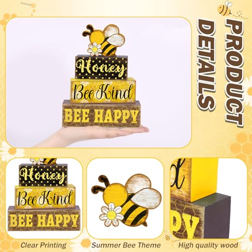 Britimes Tiered Tray Decor Set, 4 Pack, Wooden Table Sign, Bee Daisy - style: Bee