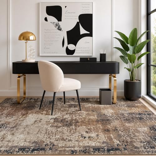 Merelax 4x6 Brown Red Washable Area Rug Non-Slip Faux Wool Abstract Carpet - color: Brown Red, size: 4' x 6'(48''x72'')