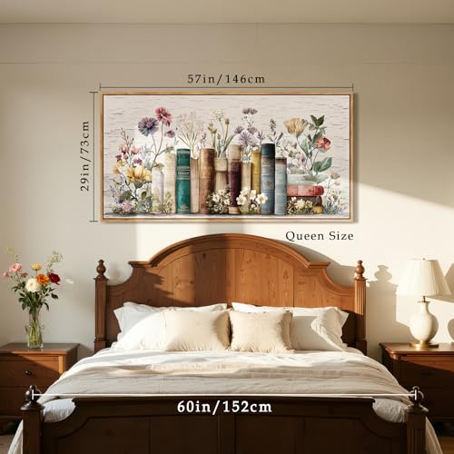 crmotu Botanical Oversized Wall Art, Books and Flowers Pictures 29"x57" - color: Emerald Brown, size: 57"L x 29"W