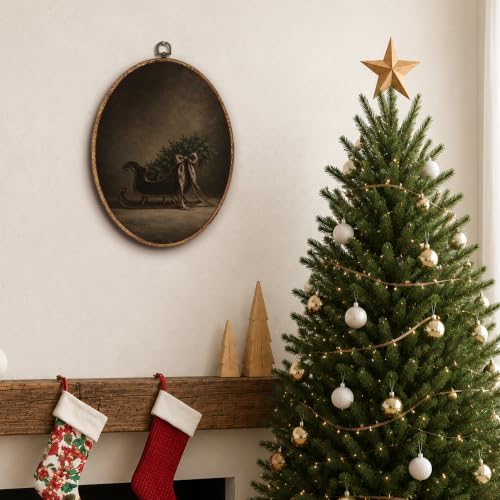 Yorhifa Dark Academia Winter Christmas Sleigh Framed Wall Art 8.5x11.5in - color: Dark Sleigh