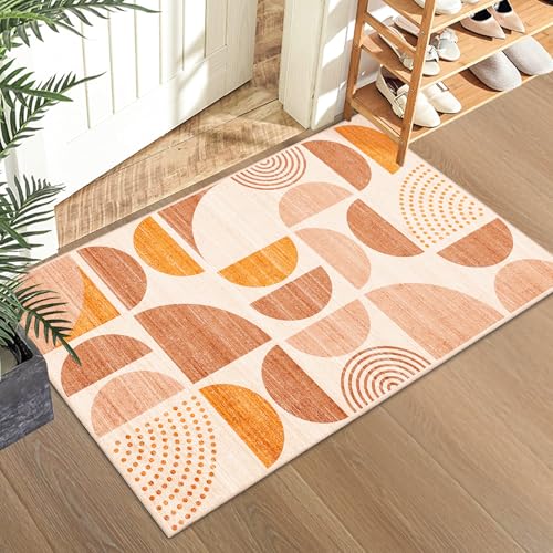 MUJOO Boho Small Rug Washable 2x3 Area Rugs Non Slip Modern Abstract - color: Orage and Beige, size: 2' x 3' (Rectangular)