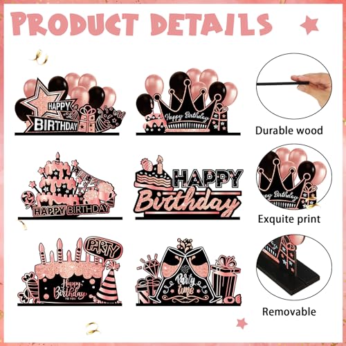 Leinuosen 6 Pcs Happy Birthday Table Centerpiece Rose and Gold Sign - color: Rose and Gold