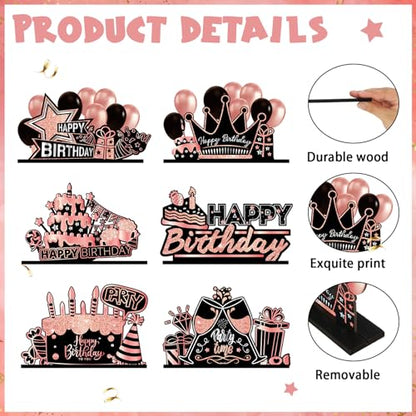 Leinuosen 6 Pcs Happy Birthday Table Centerpiece Rose and Gold Sign - color: Rose and Gold