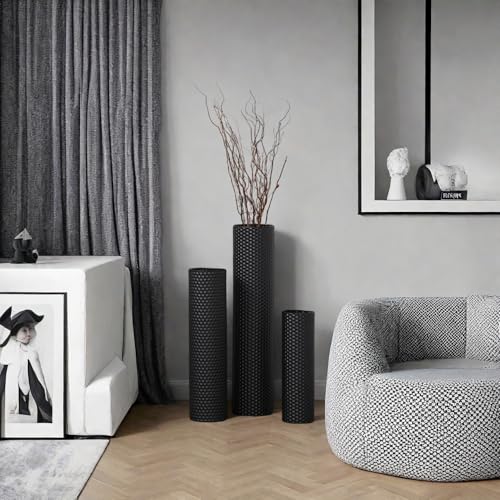 Bigsee 3pcs Black Tall Floor Vases - Metal Big Vases for Decor Living Room