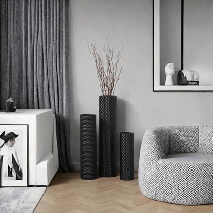Bigsee 3pcs Black Tall Floor Vases - Metal Big Vases for Decor Living Room