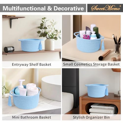 Small Gift Basket Empty to Fill, 2 Pack, Mini Woven Basket, Light Blue - color: Light Blue, size: 2 Pack