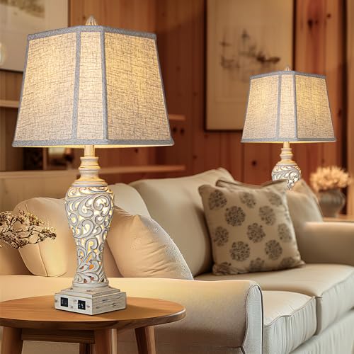 LuxSight Collection 28.5" Table Lamps Set of 2 with Nightlight for Bedroom - color: Cream-Set of 2, size: 28.5 inch