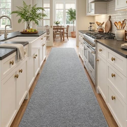 2x10 Grey Runner Rug Washable Non-Slip Soft for Kitchen Hallway Bathroom - color: 09 Grey, size: 2' x 10' (Runner)