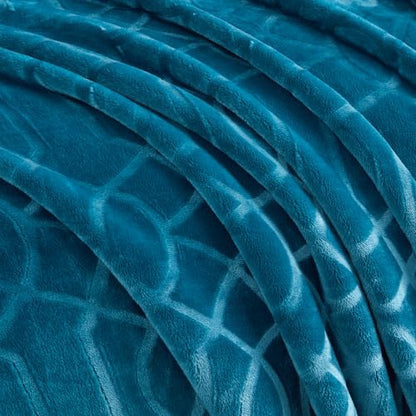 Soft Cozy Fleece Queen Size Blanket, 90x90 Inches – Lightweight Plush Blanket for Bed, Fuzzy 3D Jacquard Design - Teal - color: Teal, size: Queen (90" x 90")