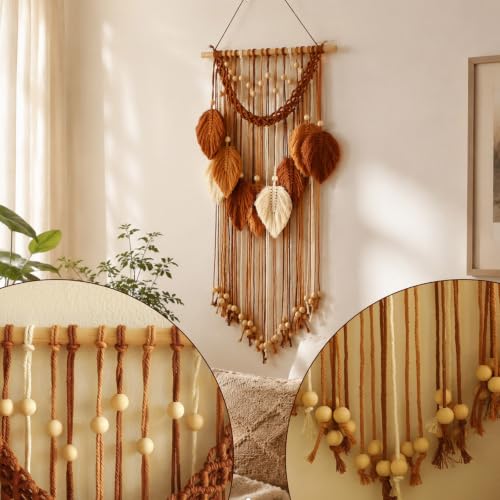 HLiikuikin Leaf Macrame Wall Hanging Boho Tapestry Wall Decor