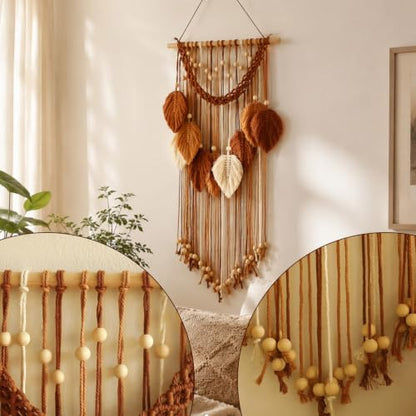 HLiikuikin Leaf Macrame Wall Hanging Boho Tapestry Wall Decor