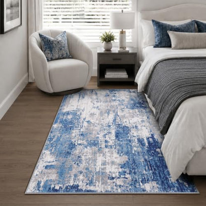 RELEANY Washable 3'x5' Abstract Area Rug for Living Room Blue Gray - color: Blue/Gray, size: 3' x 5' (Rectangular)