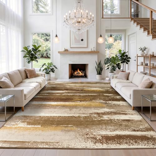 9x12 Area Rugs for Living Room, Brown Modern Abstract Rugs - color: Brown, size: 9' x 12' (Rectangular)
