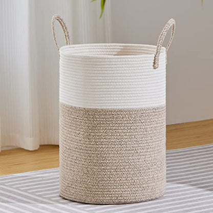 VIPOSCO 53L Tall Woven Laundry Basket Hamper, White Brown - color: Brown, size: 53L
