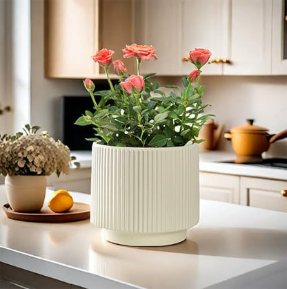 Ceramic 4.9+6.3 inch Planters, Modern Home and Office Flowerpot, Indoor and Outdoor Flowerpot with Drainage Hole (White) - color: White
