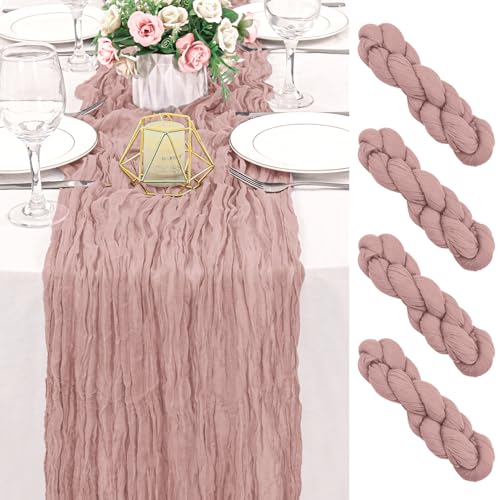 2 Pack 120 Inch Dusty Pink Cheesecloth Table Runner Boho Rustic Gauze Sheer Romantic 10 FT Long Cheese Cloth Table Runner for Bridal Baby Shower Wedding Party Birthday Holiday Home Easter Decor - color: Dusty Pink