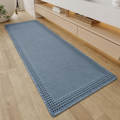 RESARE Waffle Bathroom Runner Rugs, Non Slip Boho Bath Mat 24"x60" Blue - color: Blue, size: 2' X 5'
