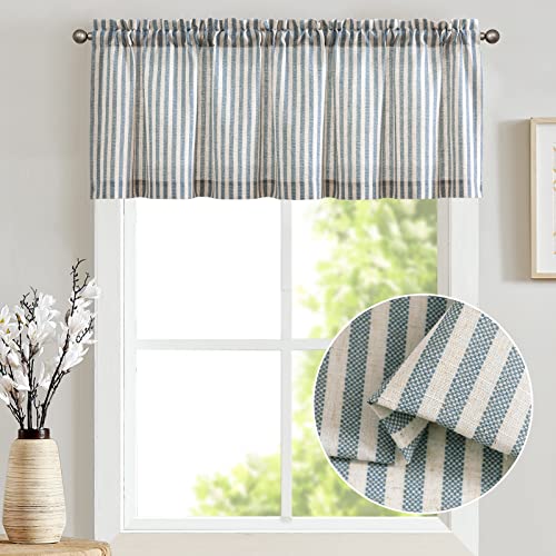 jinchan Linen Boxter Stripe Valances for Window 50 x 16 inch,Blue,1 Panel - color: Boxter Stripe | Blue on Linen, size: 50"W x 16"L (Pack of 1)