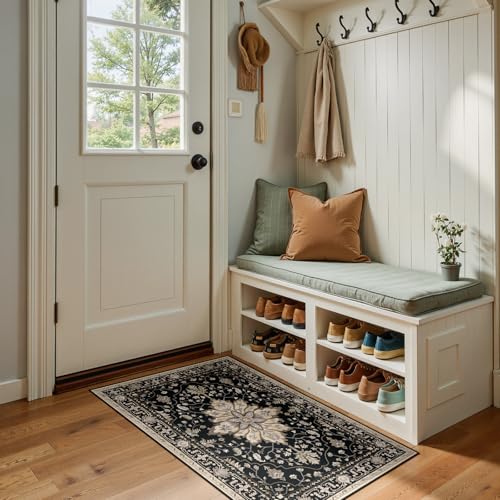RELEANY Washable Area Rug, Small 2'x4', Black/Neutral - color: Black/Neutral, size: 2' x 4' (Rectangular)