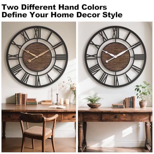 24 Inch Black Roman Numerals Large Wall Clock with Walnut Dial - color: Black Walnut, size: 24 inch