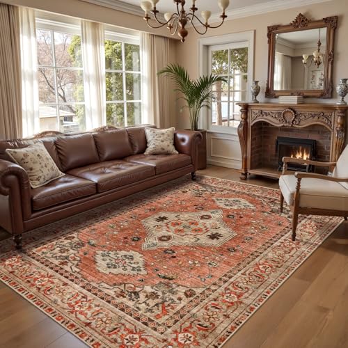 Tangsoo Boho 4x6 Area Rug for Living Room, Washable Non Slip Rug Terracotta - color: Terracotta/Tan, size: 4' X 6' (Rectangular)