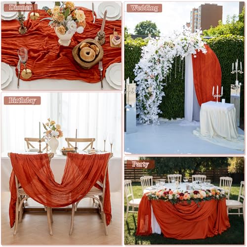 Cheesecloth Table Runner, 10 Ft, Boho Rustic, Terracotta, 1 Pcs - color: Terracotta