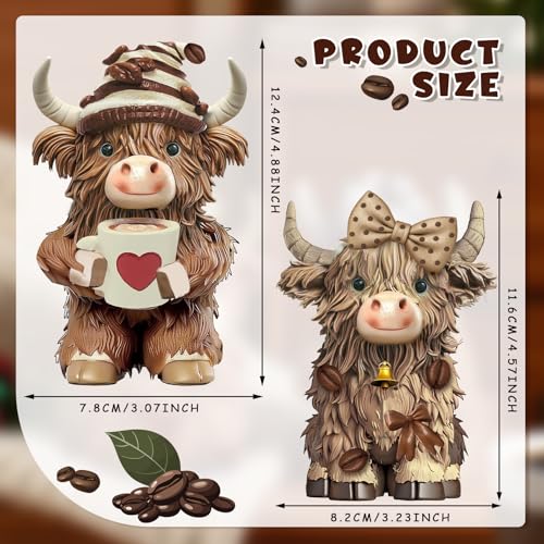 2 Pack Resin Highland Cow Figurine Gifts, Coffee Theme Decor - style: Coffee