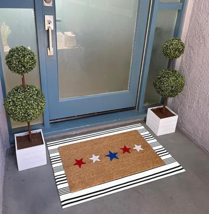 LEEVAN 2'X3' Black and White Striped Woven Cotton Reversible Outdoor Rug - color: 1white Strip, size: 2' x 3'