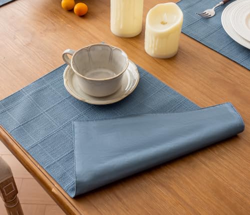Linen Checked Placemats Set of 4, Blue Rustic Place Mats 12x18 Inch - color: Blue, size: 12×18 Inch (Set of 4)