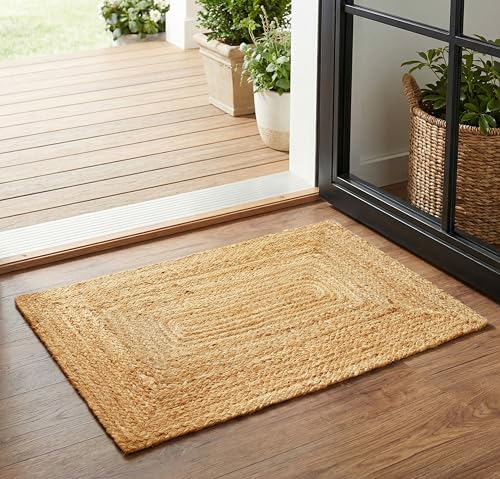 THE BEER VALLEY Jute Braided Rug 2x3 Feet - Natural - color: Natural, size: 2' x 3' (Rectangular)
