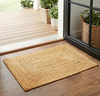 THE BEER VALLEY Jute Braided Rug 2x3 Feet - Natural - color: Natural, size: 2' x 3' (Rectangular)