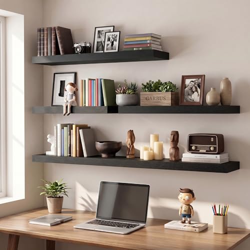 Vivelove Black Floating Shelves 48 x 8 Inch, Large Long Shelf, Set of 2 - color: Black, size: 48"Wx8"Dx1.4"H